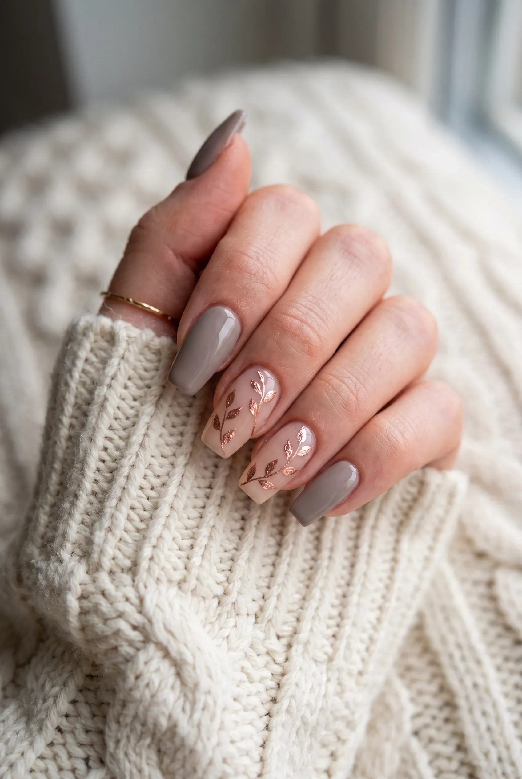 Mocha with rose gold leaf accents